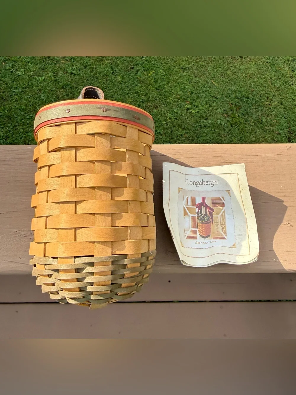 Longaberger Santa’s Helper Small Woven Hanging Basket with Leather Handle